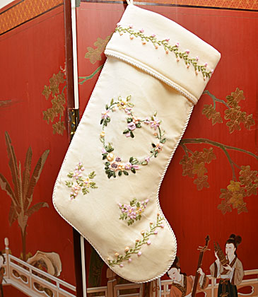Velvet Stockings. Cream Color with Raised Appliqued Roses
